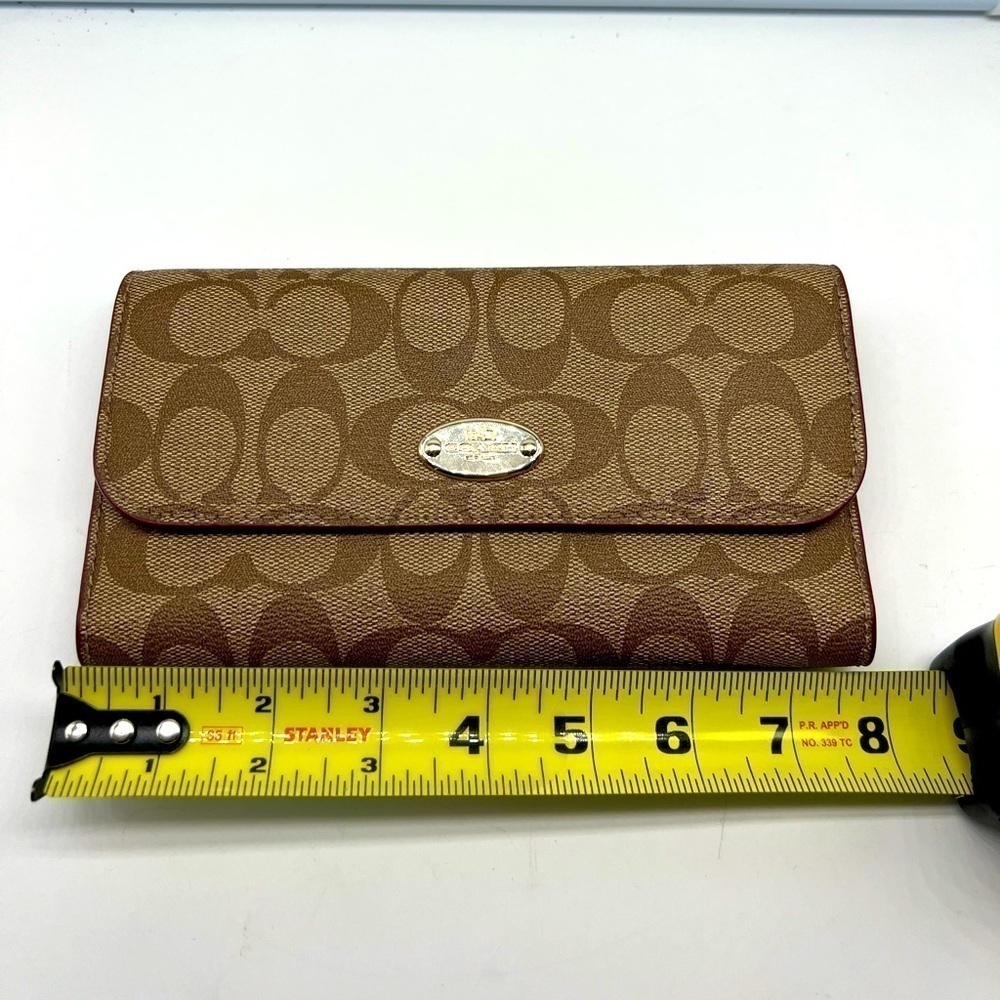 Coach brown leather signature Charlie C snap wallet pink interior A1532 … - Picture 3 of 16